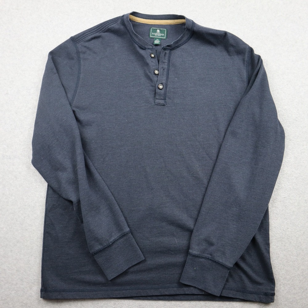 G.H. Bass & Co. Henley Shirt Mens Large Long Sleeve Navy Blue Casual Button Top